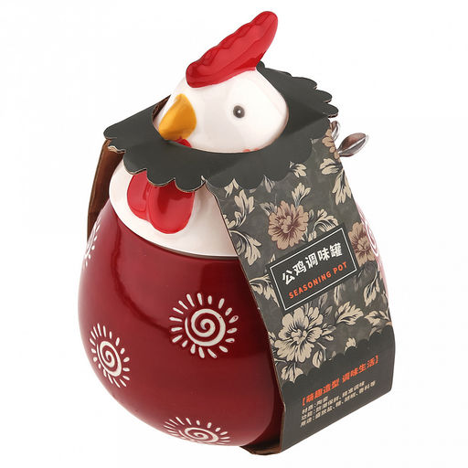 Банка для специй фарфоровая Петушок 460мл, д8-10,5см, h8,2см, с выемкой для ложки, общая h14,7см, металлическая ложка Веточка 12,3см, бордовый/молочный с орнаментом (Китай) - Домашняя мода фото 9