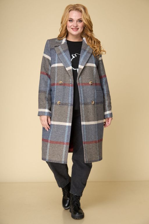 Пальто БелЭльСтиль 855 клетка синяя фото 6