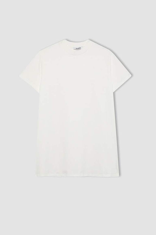 Футболка-туника из 100% хлопка с короткими рукавами и круглым вырезом стандартного кроя - Defacto фото 7