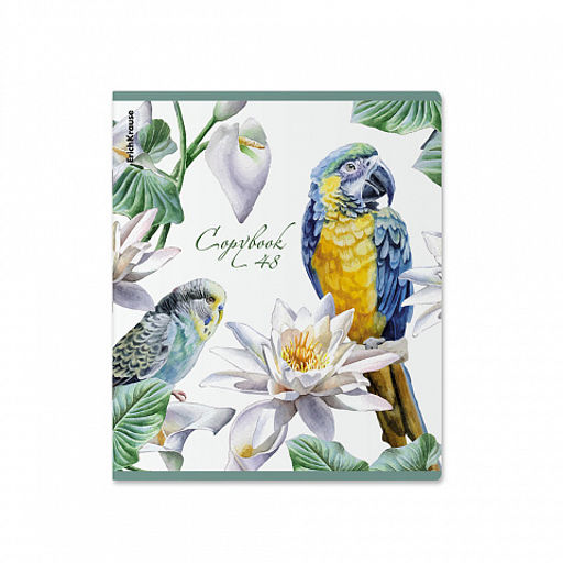 Цена за 5 шт. Тетрадь общая ученическая ErichKrause Тропические птицы, 48 листов, клетка, мат.лам.+выб. УФ-лак+тиснение фольгой+конгрев, доп.лист_MIX-PACK  фото 3