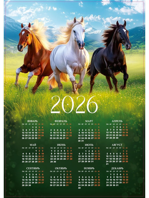 Цена за 20 шт. Календарь 2026 настенный «Тройка лошадей», А2