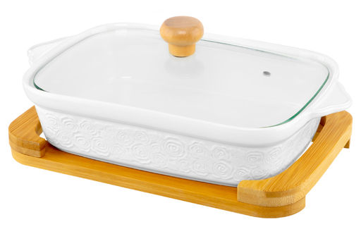 Блюдо д/зап и серв 30*18*13 см 1,1 л Розы прямоуг + стекл крышка на дер подставке - Elan gallery фото 26