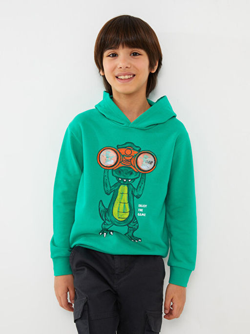 Kap??onlu Bask?l? Uzun Kollu Erkek ?ocuk Sweatshirt - Waikiki фото 2