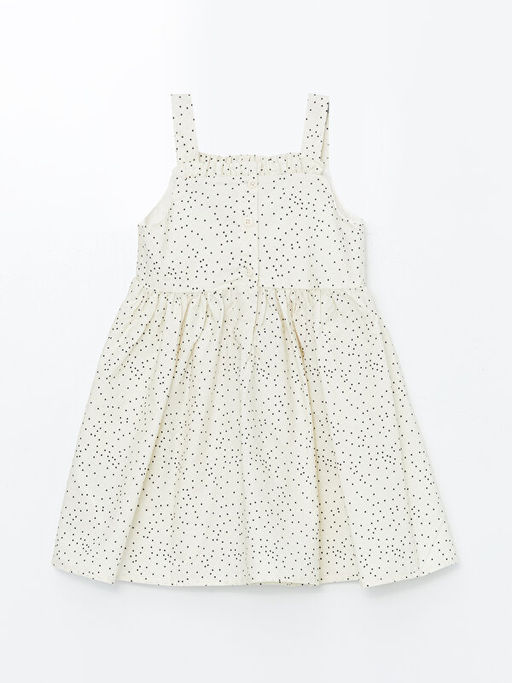 Kare Yaka Ask?l? ?i?ekli K?z ?ocuk Elbise