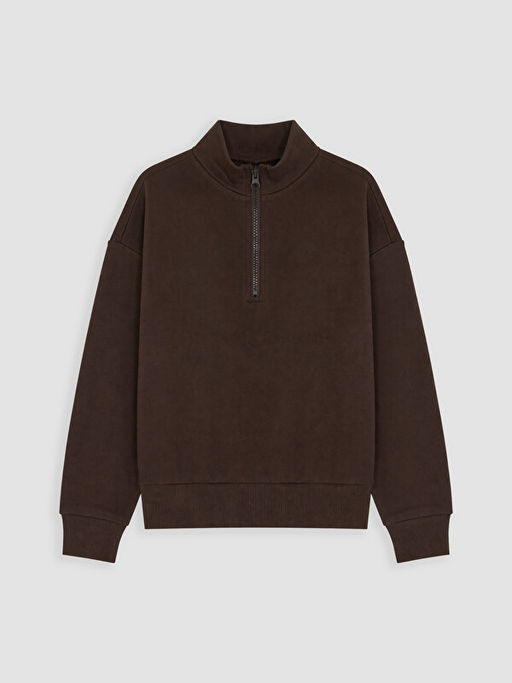 Fermuarl? Dik Yaka K?z ?ocuk Sweatshirt