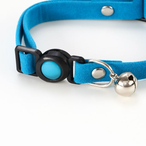 Ошейник кошачий мягкий с бубенчиком, 30 х 1 см, текстиль, голубой - Пижон фото 3