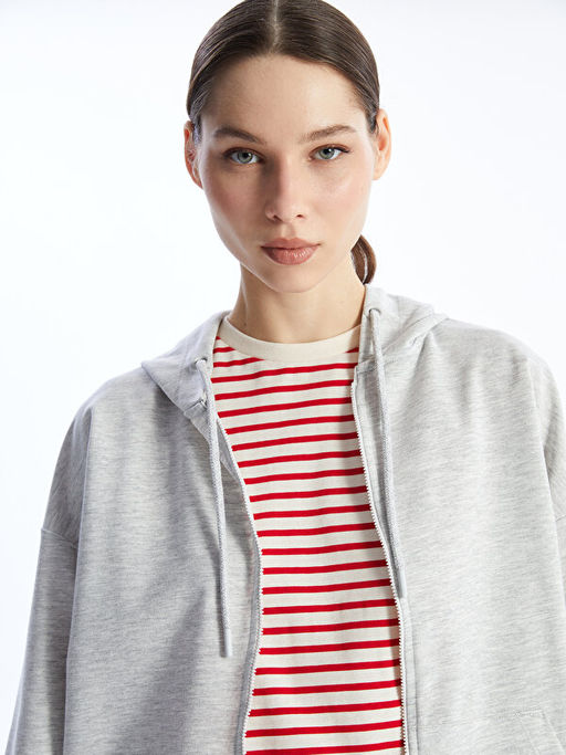 Kap??onlu Oversize Kad?n Fermuarl? Sweatshirt - Waikiki фото 3