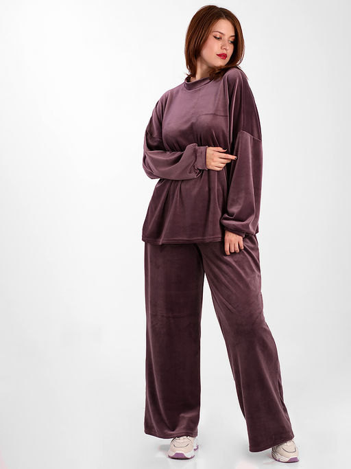 Стильный костюм из велюра оверсайз - Almond фото 2