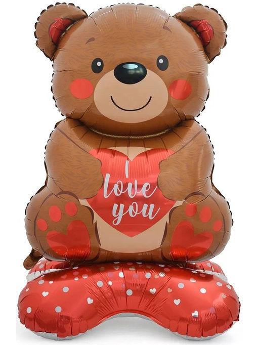 Воздушный шар фольгированный 58" Медведь с сердцем, под воздух