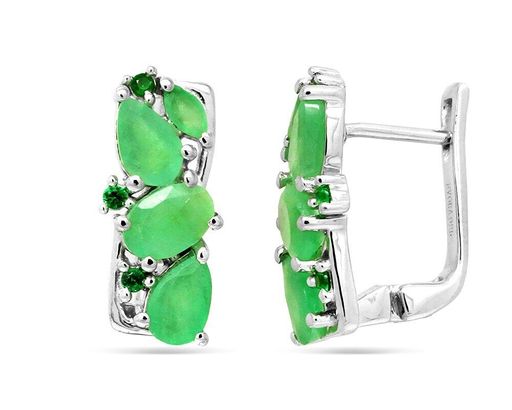 Серьги из серебра изумруд берилл, наноизумруд, Лиана