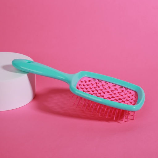 Расчёска массажная, широкая, вентилируемая, 8,5 × 20,5 см, PVC коробка, цвет бирюзовый/розовый
