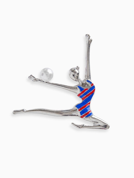 Брошь Гимнастка с мячом, цвет красно-синий в серебре
