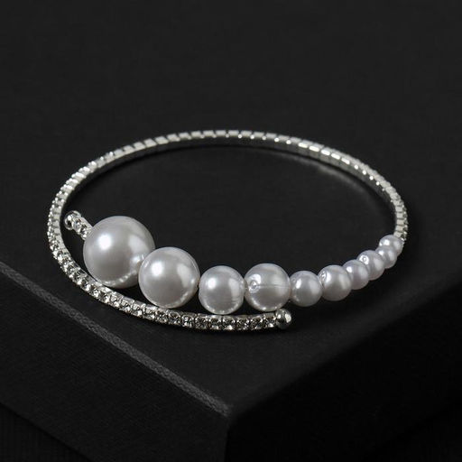 Браслет с жемчугом Жемчуг на убывание, d=6.5 белый в серебре