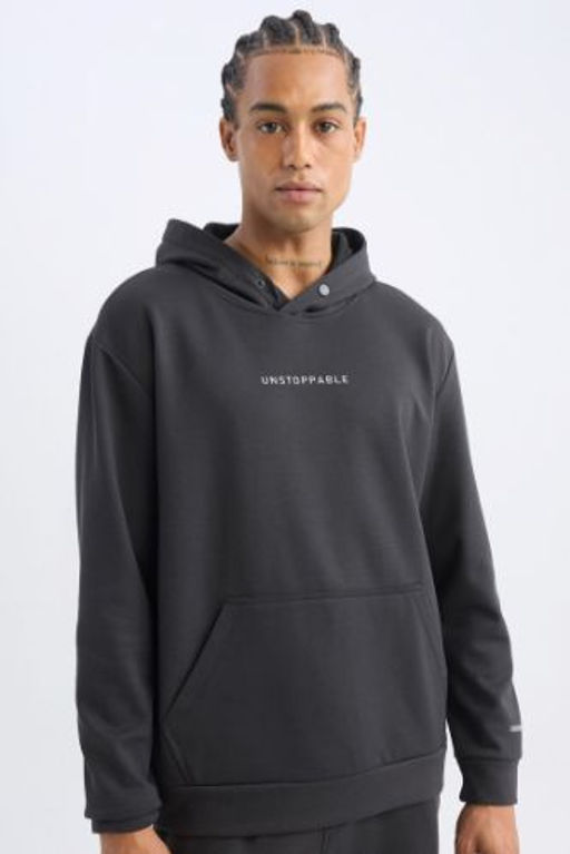 DeFactoFit Standart Fit Kapusonlu Arma Bask?l? Kanguru Cepli Skuba Dalg?c Kumas Sweatshirt