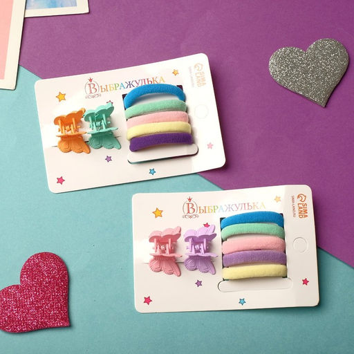 Цена за 6 шт. Набор для волос «Соня», 5 резинок, 2 крабика, бабочка