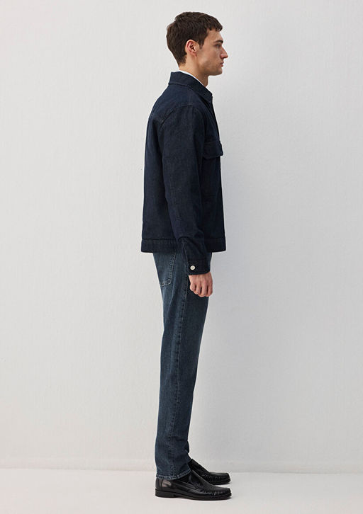 Lacivert Ince Denim Ceket - Mavi фото 6
