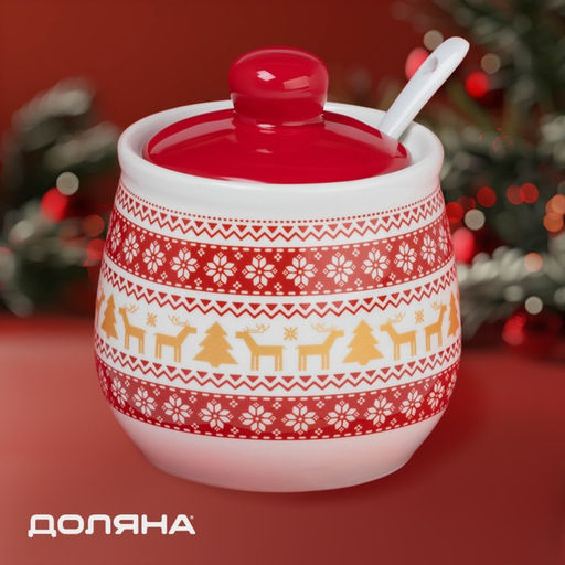 Сахарница новогодняя Доляна «Финский лес», 350 мл, керамика, белая