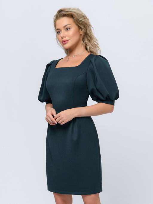 Платье изумрудного цвета длины мини с прямоугольным вырезом - 1001dress фото 2