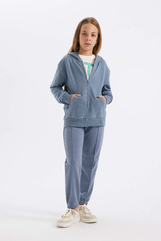 Базовый школьный кардиган с капюшоном и молнией для девочек - Defacto фото 2