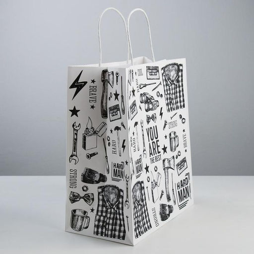 Цена за 2 шт. Пакет подарочный крафт, упаковка, Hard man, 28?32?15 см