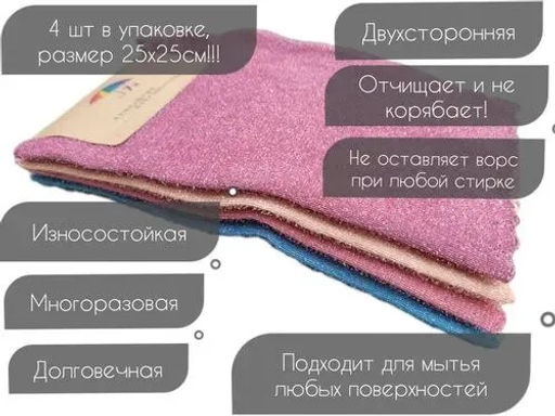 Салфетки для уборки из микрофибры 25x25 4шт. - Фабрика снов фото 2
