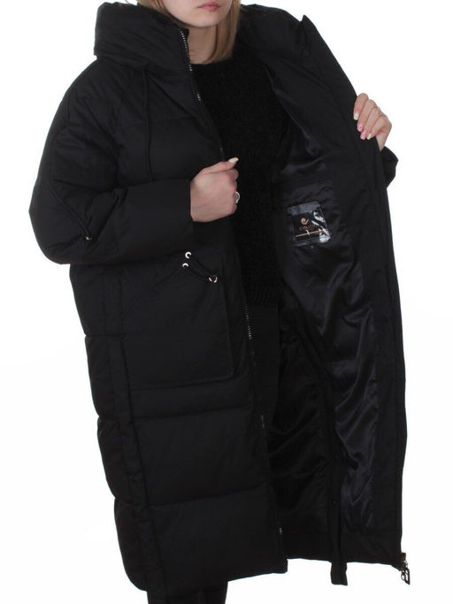 6615 BLACK Пальто зимнее женское (200 гр. холлофайбер)