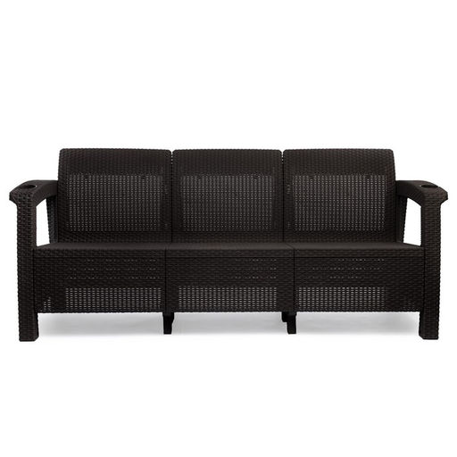 Диван «Ротанг» трёхместный, 188×70×79 см, мокко, с подстаканниками