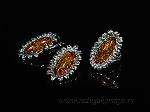 Кольцо Серьги с янтарем имитация размер 18