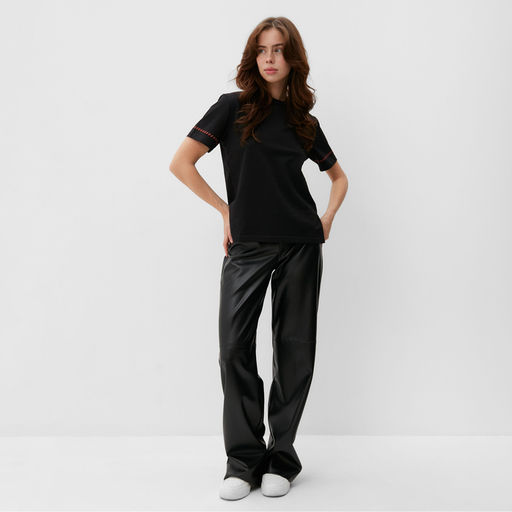 Футболка женская с красным кантом Basic line чёрная, размер 42