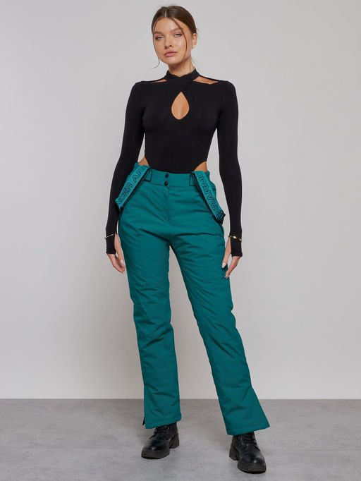 Полукомбинезон утепленный женский зимний горнолыжный зеленого цвета 526Z - Chunmai фото 16