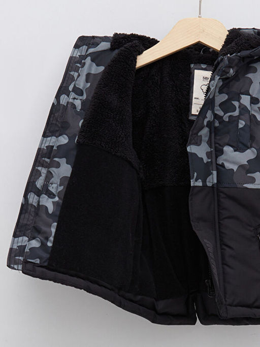 Kap??onlu Uzun Kollu Kamuflaj Desenli Erkek Bebek Fermuarl? Mont - Waikiki фото 3