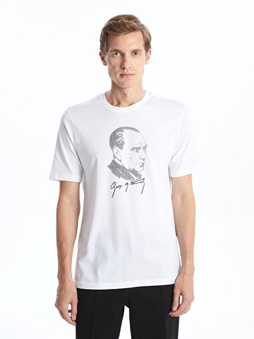 Bisiklet Yaka K?sa Kollu Atat?rk Bask?l? Penye Erkek Ti??rt