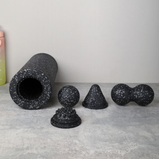 Набор массажный для МФР 5в1 / Ролик 37Х15 / мяч 8см /двойной мяч 16Х8 / массажный конус 9.8Х8 / массажная полусфера 9.8Х4.5 / Black+ Gray /уп 12 - Галеонтрейд фото 5