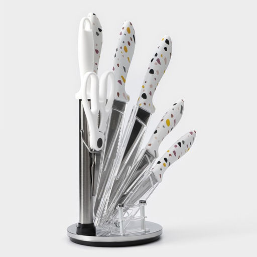 Набор кухонных принадлежностей на подставке Доляна Sparkle, 7 предметов: 5 ножей, мусат и ножницы  фото 2