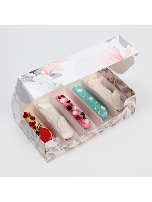 Цена за 5 шт. Коробка для эклеров, кондитерская упаковка, 5 вкладышей, Present, 25.2?15?7 см