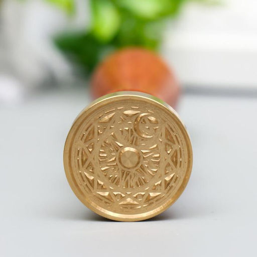 Печать для сургуча с деревянной ручкой «Солнце и месяц - геометрия», 9×2.5×2.5 см