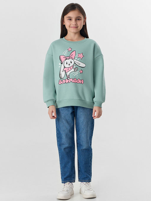 Свитшот для девочек зеленый с надписью Bunnybun - Mark formelle фото 3