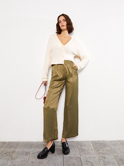 Standart Fit D?z Saten Kad?n Pantolon