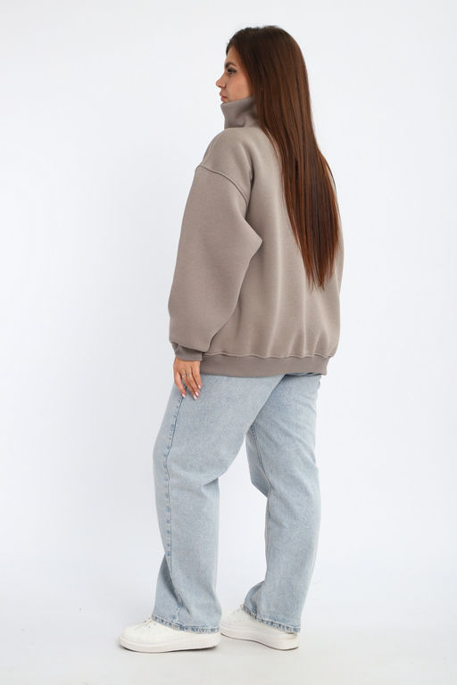 Толстовка женская из футера начес Комфорт серо-коричневый макси