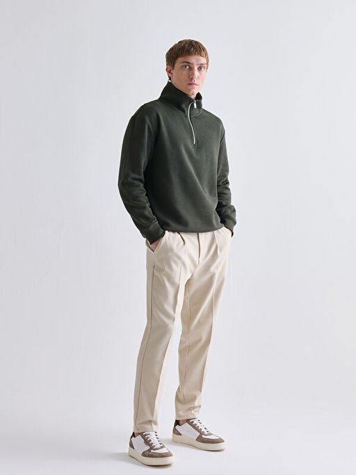 Fermuarl? Dik Yaka Erkek Kal?n Sweatshirt