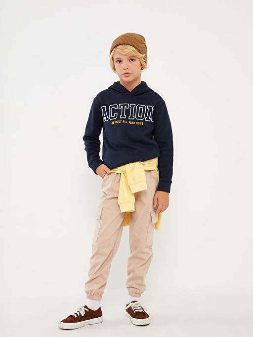 Bask?l? Uzun Kollu Erkek ?ocuk Hoodie - Waikiki фото 2