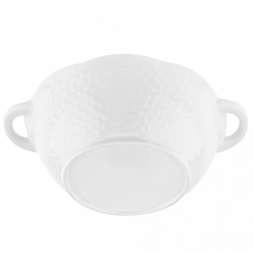 "Синий полосатик" Салатник фарфоровый 1,15л, д19,7см, h7,2см, 2 ручки (длина 23,7см), волнистый край, отводка, борт "плетенкка", белый (Китай)