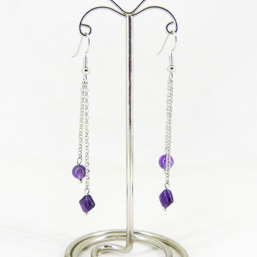 Серьги из аметиста диаметр 5 мм на цепи - длина 7 см