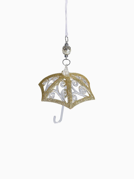 Цена за 2 шт. Ёлочная игрушка Зимнее волшебство. Зонтик - полосы, 1011.5 см, прозрачно-золотой фото 12