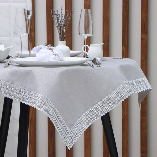 Скатерть Этель со стразами, 85×85 ±5 см, цвет серый, п/э