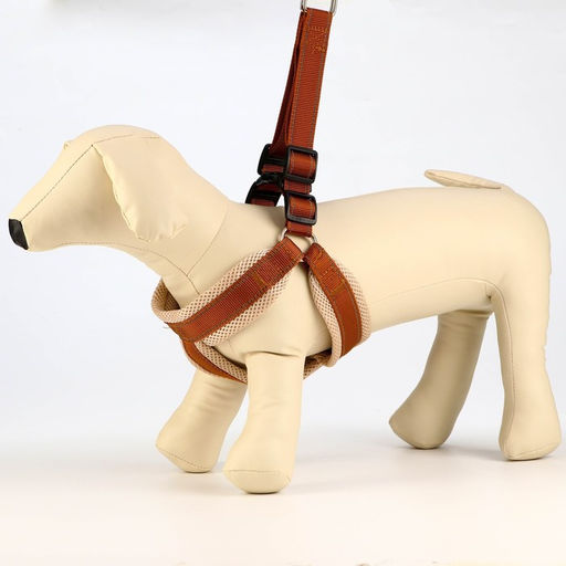 Комплект амуниции светоотражающий с мягкими шлейкой и ручкой, поводок 120 х 2 см, ОШ 46-69 см, корич - Пижон фото 2