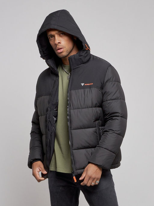 Куртка мужская зимняя с капюшоном спортивная великан черного цвета 8377Ch - Wonderrman фото 7