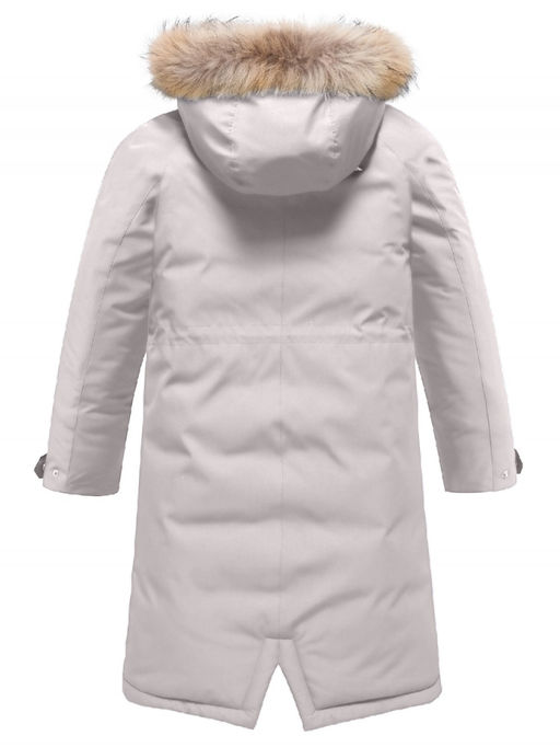 Парка зимняя подростковая для девочки с капюшоном и мехом бежевого цвета 9536B - Valianly фото 9