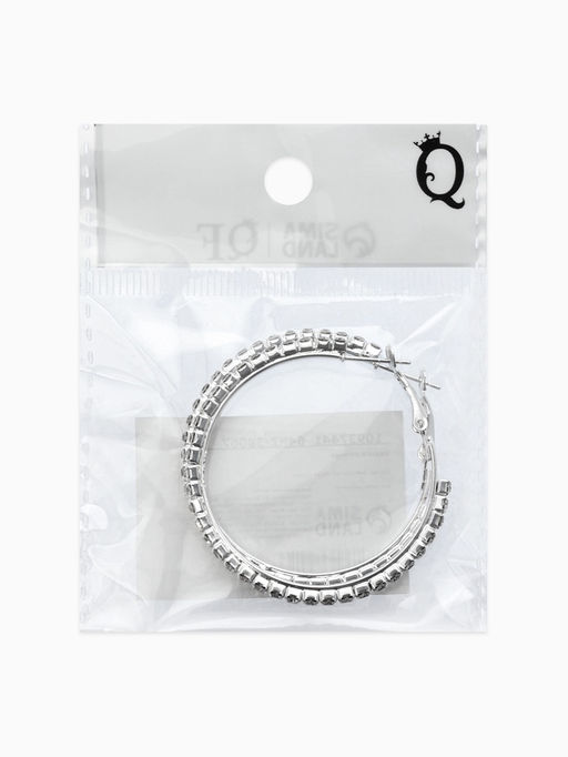 Серьги-кольца со стразами d=4,5см, цвет белый в серебре