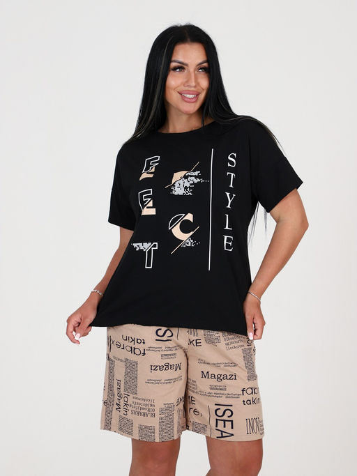 207 ЖЕНСКАЯ ПИЖАМА (шорты) (Бежевая газета) - А-дина фото 3